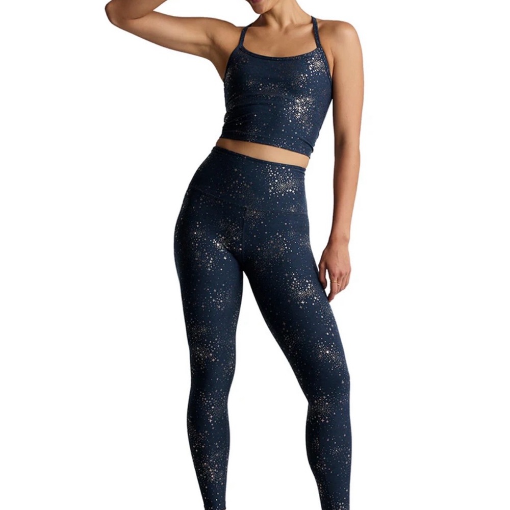 Beyond Yoga Navy Lucky Stars SoftShine Tank + Leggings Matching Set - size S EUC